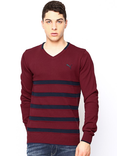 

Puma Men Maroon & Navy LS Biking Striped Sweater