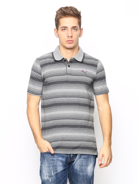 

Puma Men Grey Striped Polo T-shirt