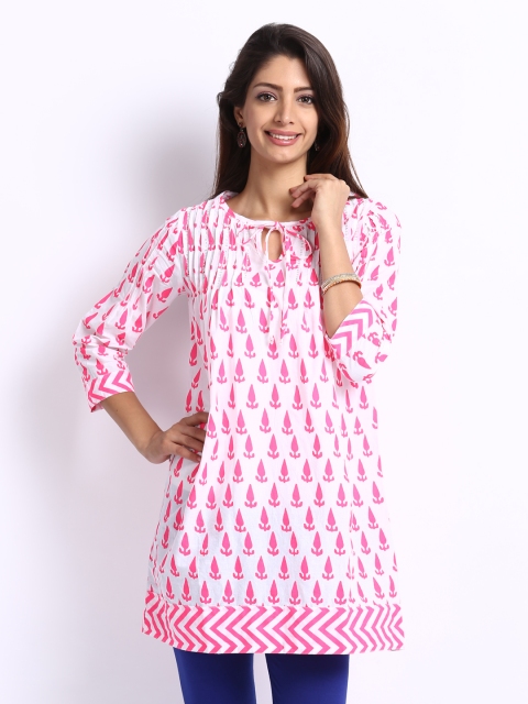 

Rangriti Women White & Neon Pink Printed Kurta
