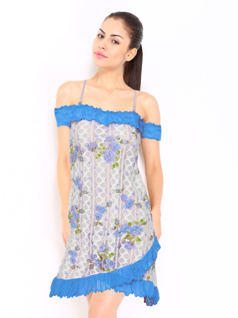 

Red Rose White & Blue Printed Babydoll Nightdress 9129