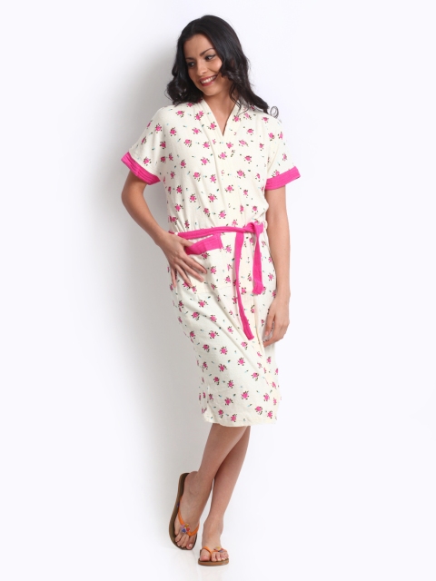 

Red Rose Women Cream Coloured Floral Print Bath Robe