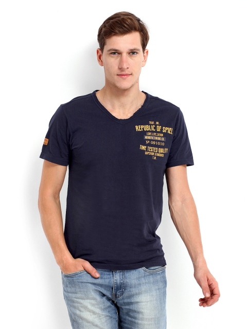 

Republic of Spiel Men Navy Printed T-shirt, Navy blue