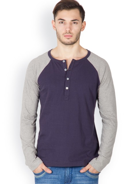 

Rigo Men Navy Henley T-shirt, Navy blue
