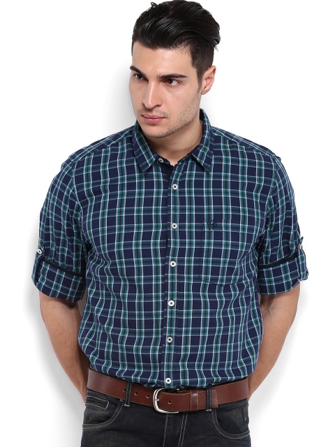 

Roadster Men Navy & Green Vettel Shelby Slim Fit Casual Shirt, Navy blue