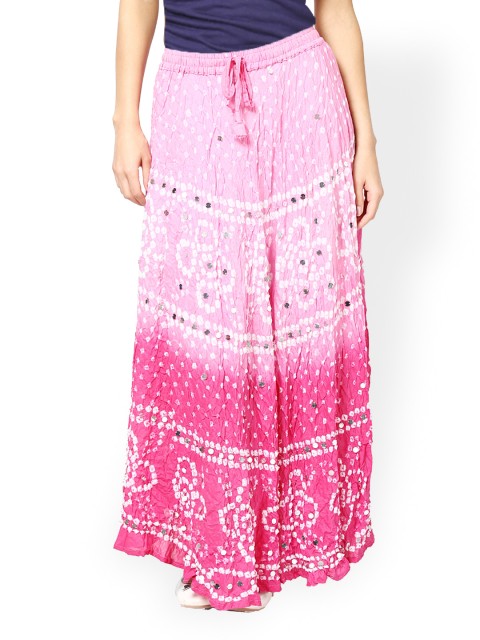 

Ruhaans Pink Bandhej Printed Maxi Skirt