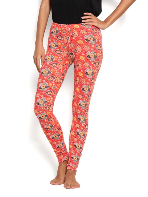 

SDL by Sweet Dreams Women Orange Printed Cotton Stretch Leggings
