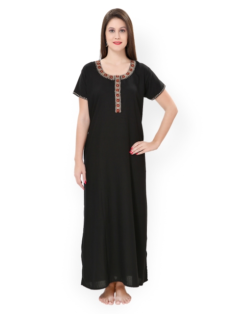 

Sand Dune Black Embroidered Maxi Nightdress 841-Black