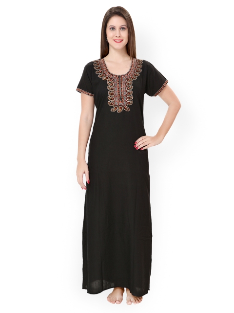 

Sand Dune Black Embroidered Maxi Nightdress 763-Black