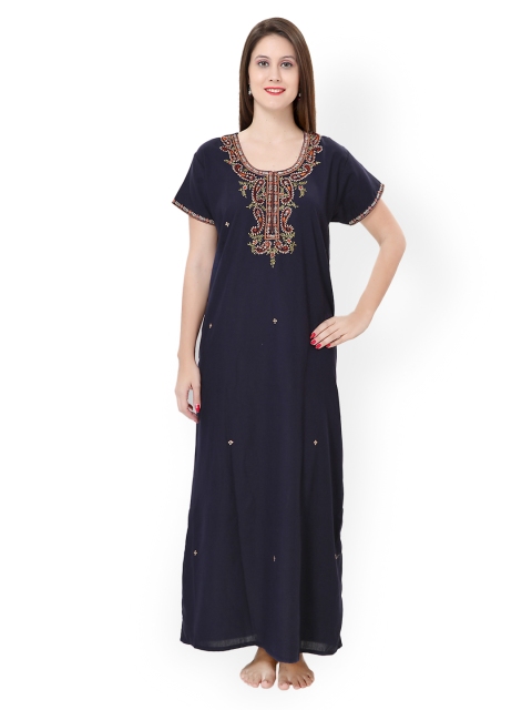 

Sand Dune Navy Embroidered Maxi Nightdress 540-Navy Blue