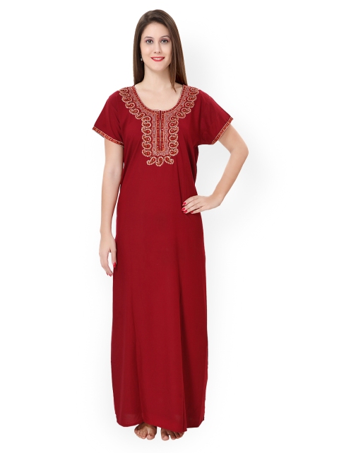 

Sand Dune Maroon Embroidered Maxi Nightdress 763-Maroon
