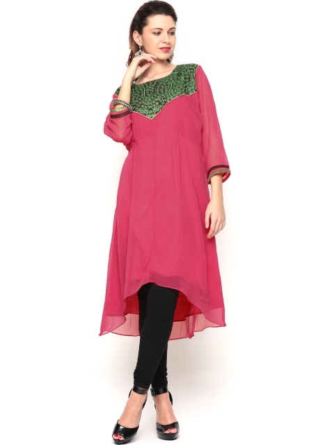 

Sattyaa Women Pink Embroidered A-Line Kurta