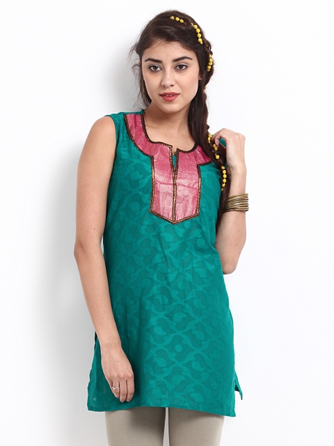 

Shachi Women Blue Jacquard Kurti