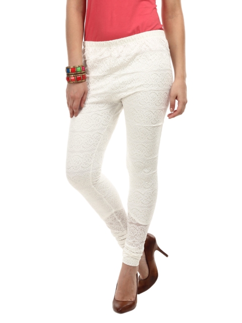 

Soie Women White Nylon Stretch Leggings