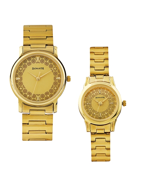 

Sonata Set of 2 His & Her Gold-Toned Dial Watches 10138925YM01