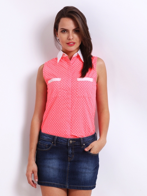 

StileStreet Women Neon Pink Polka Dot Print Shirt