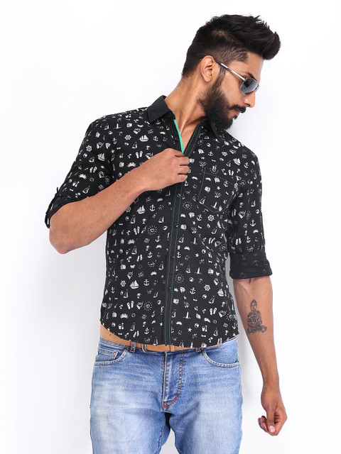

The Indian Garage Co Men Black Printed Slim Fit Casual Shirt