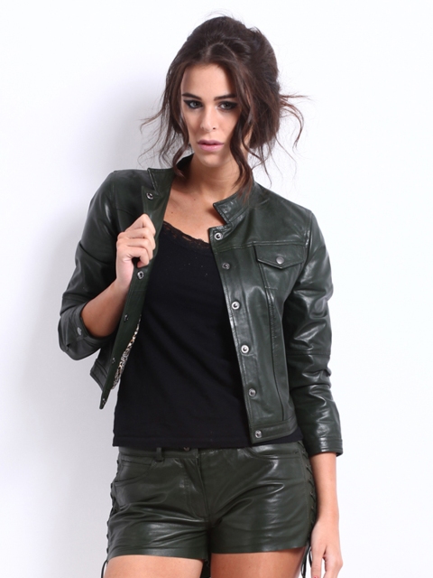 

The Vanca Women Dark Green Leather Jacket