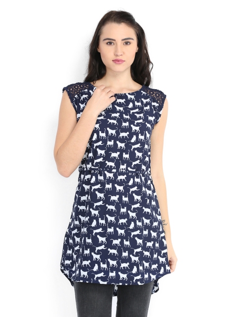 

Tokyo Talkies Women Navy & White Printed Tunic, Navy blue