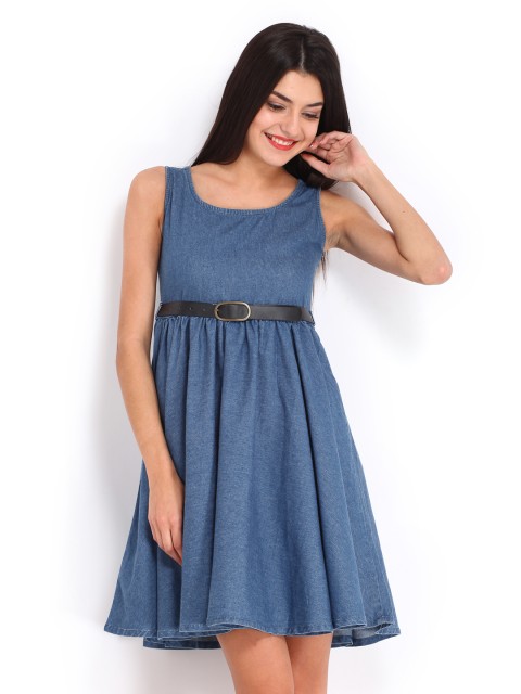 

Tokyo Talkies Blue Denim Fit & Flare Dress