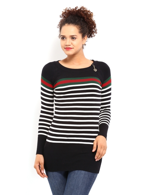 

Tokyo Talkies Women Black & White Striped Sweater