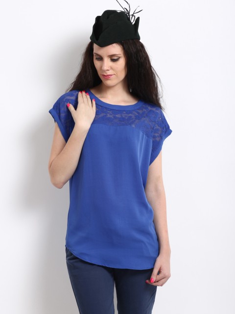 

Tokyo Talkies Women Blue Lace Detailed Top