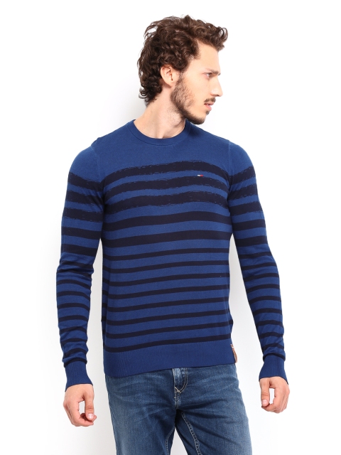 

Tommy Hilfiger Men Navy Blue Striped Sweater