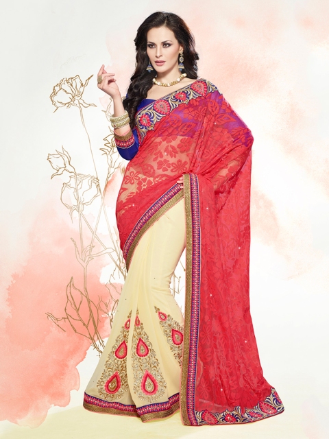 

Touch Trends Red & Cream-Coloured Jacquard Partywear Saree