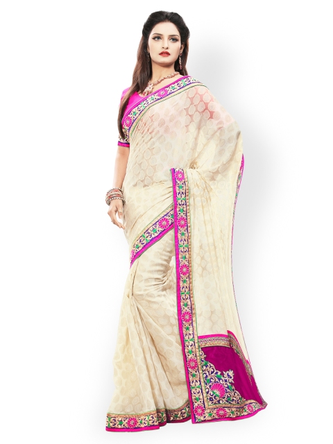 

Touch Trends Cream-Coloured Embroidered Georgette Jacquard Partywear Saree