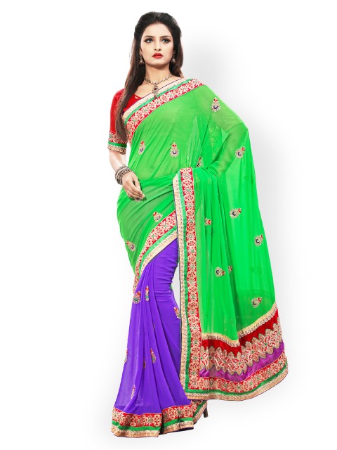 

Touch Trends Green & Purple Embroidered Georgette Partywear Saree