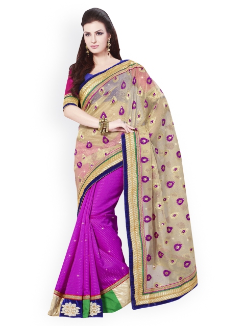 

Touch Trends Beige & Purple Banarasi Jacquard Partywear Saree