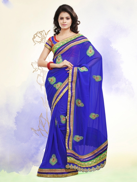 

Touch Trends Blue Embroidered Jacquard Partywear Saree