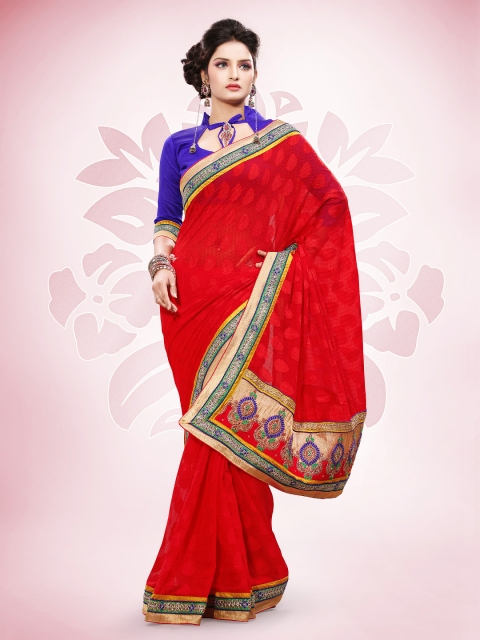 

Touch Trends Red Jacquard Partywear Saree