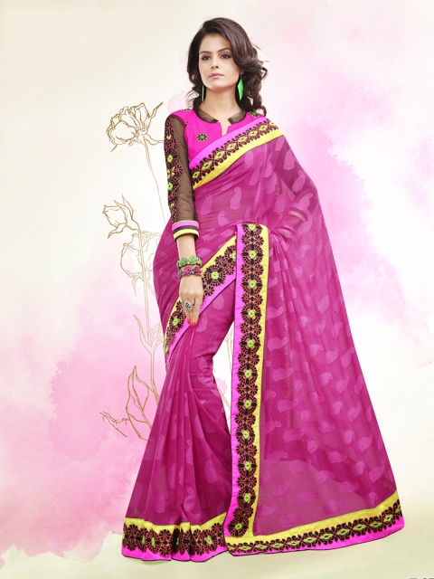 

Touch Trends Purple Embroidered Jacquard Partywear Saree