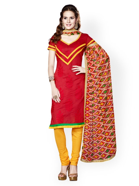 

Touch Trends Red & Yellow Chanderi Cotton Unstitched Dress Material