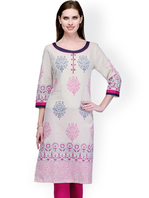 

Tulsattva Women Beige Printed Kurta