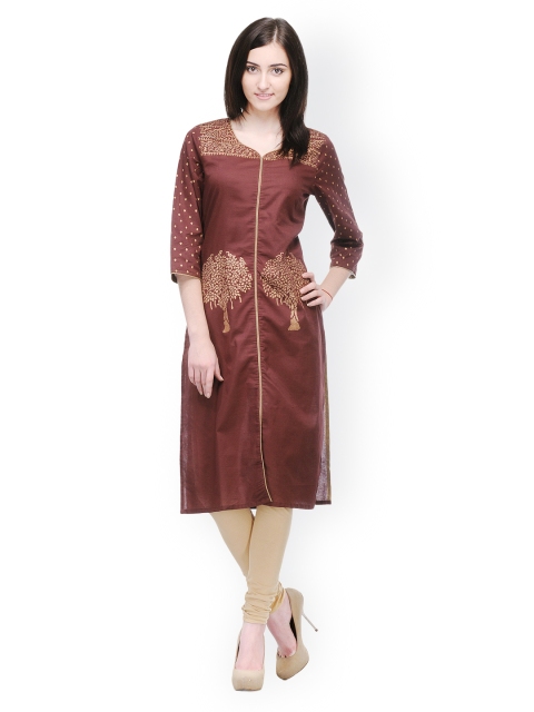 

Tulsattva Women Coffe Brown Printed Kurta, Coffee brown