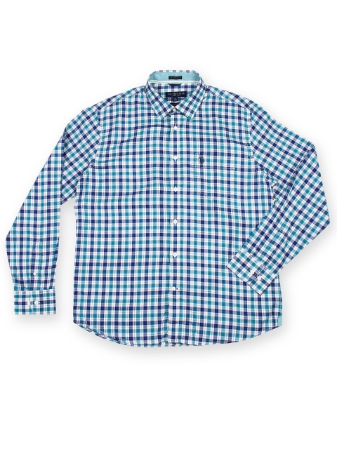 

U.S. Polo Assn. Men Blue & White Checked Tailored Fit Smart Casual Shirt