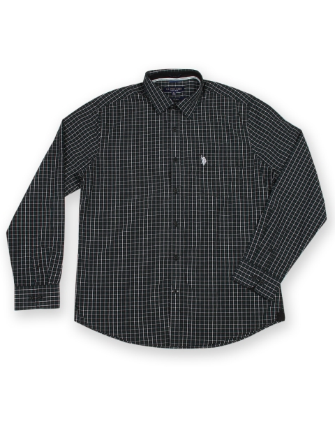 

U.S. Polo Assn. Men Black & White Checked Tailored Fit Smart Casual Shirt