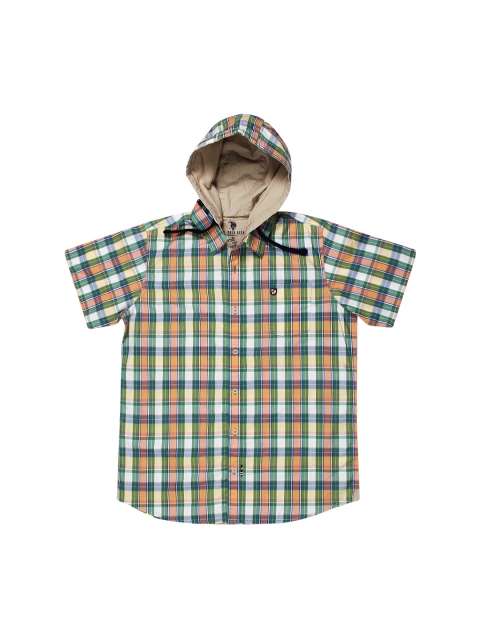 

U.S. Polo Assn. Kids Boys Green & Orange Hooded Shirt