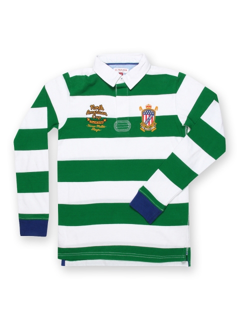 

U.S. Polo Assn. Kids Boys White & Green Striped Polo T-shirt