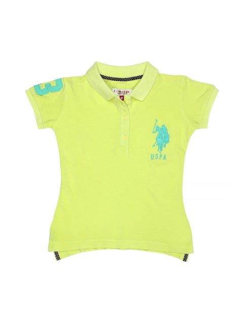 

U.S. Polo Assn. Kids Girls Lime Yellow Polo Pure Cotton T-shirt