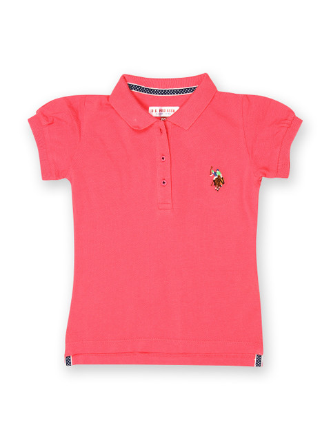 

U.S. Polo Assn. Kids Girls Pink Polo Pure Cotton T-shirt