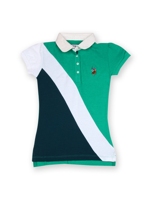 

U.S. Polo Assn. Kids Girls Green & White Polo T-shirt