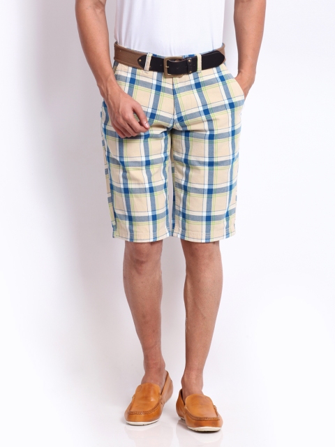 

U.S. Polo Assn. Men Beige & Blue Checked Slim Fit Shorts