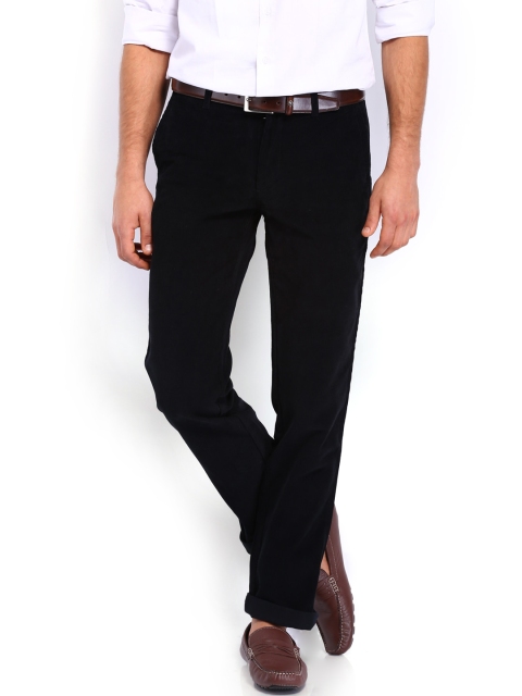 U.S. Polo Assn. Men Black Corduroy Tapered Fit Trousers