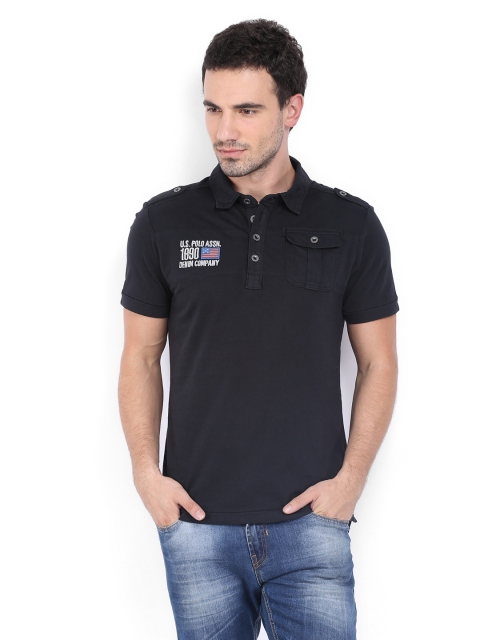 

U.S. Polo Assn. Denim Co. Men Black Polo Pure Cotton T-shirt
