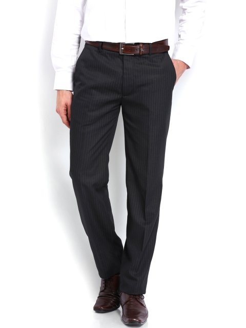 

U.S. Polo Assn. Men Black Striped Relaxed Fit Formal Trousers