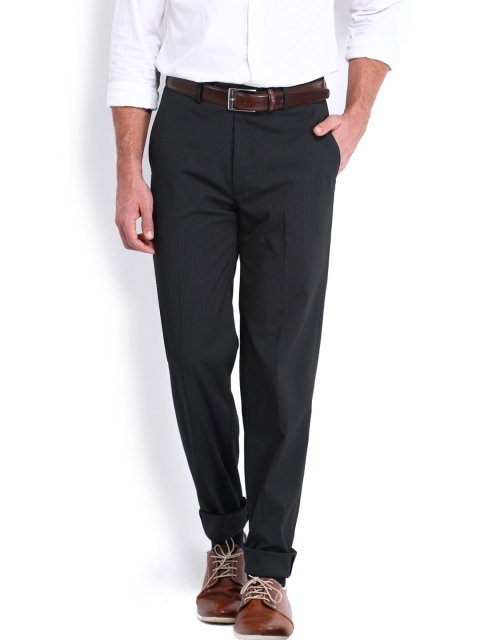 

U.S. Polo Assn. Men Black Striped Relaxed Fit Formal Trousers