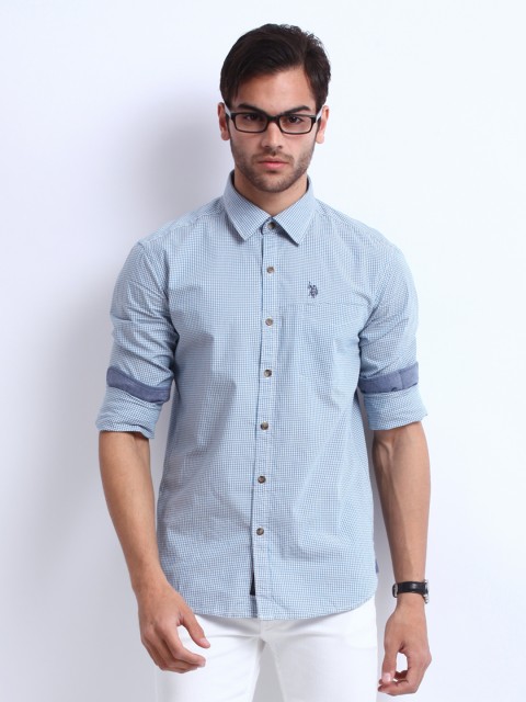 

U.S. Polo Assn. Denim Co. Men Blue & White Checked Slim Fit Casual Shirt