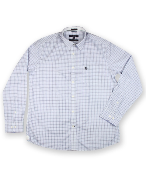 

U.S. Polo Assn. Men Blue & White Checked Tailored Fit Smart Casual Shirt